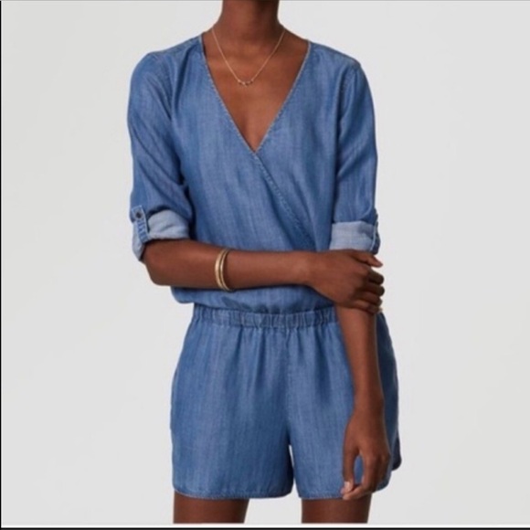 LOFT Dresses & Skirts - LOFT Long Sleeve Chambray Wrap Romper